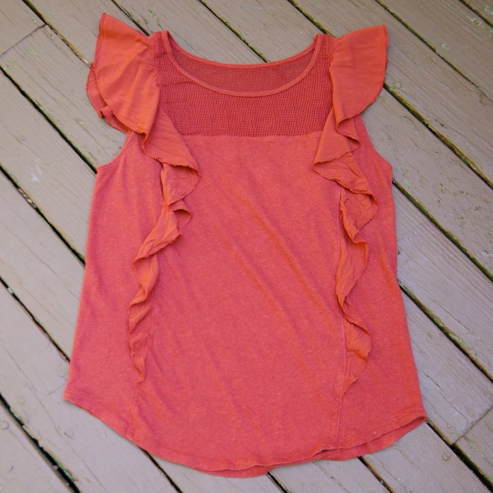 Medium Linen/Cotton Knit Ruffle & Mesh-detail Abercrombie & Fitch Tank
